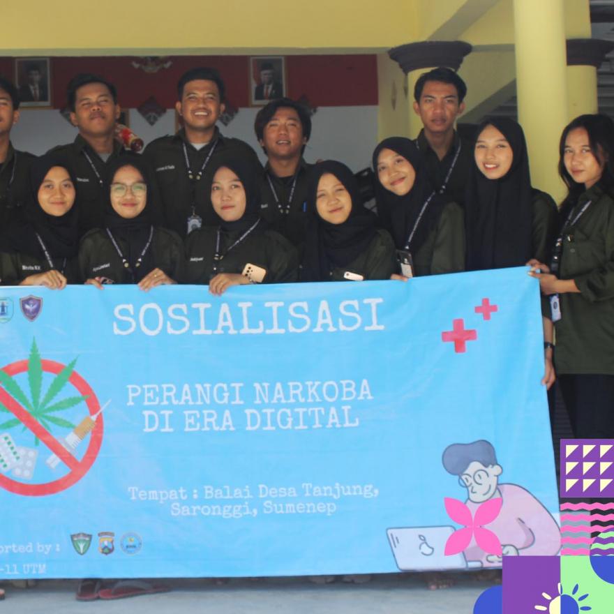 Mahasiswa Pengabdian Masyarakat Kelompok 11 UTM Gelar Sosialisasi Anti Narkoba di Desa Tanjung